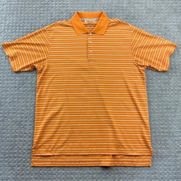 Adidas CLIMALITE Golf Shirt Men Medium M Orange Striped 100% Polyester Golfing - Picture 1 of 8